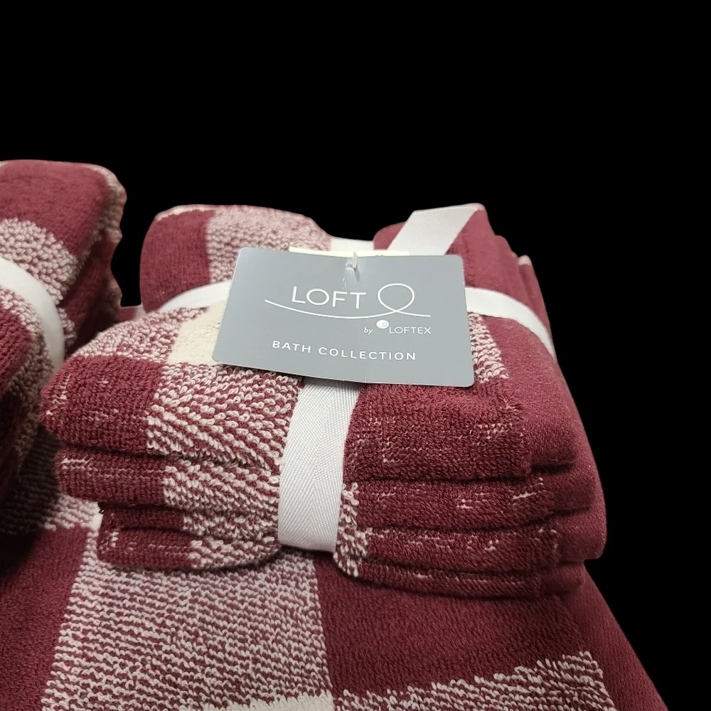8pc Loft Christmas Farmhouse Buffalo Check Bath Hand Washcloth Towel Set NEW - Picture 3 of 7